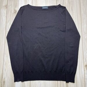 JOHN SMEDLEY EXTRAFINE MERINO WOOL Knit Boat Neck Sweater Womens Sz Small Brown